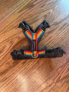 Perfect Fit Rainbow Padded Dog Harness - Black with Rainbow Stripe